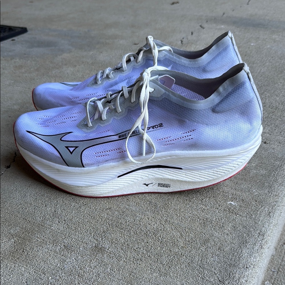Mizuno mens 14 silver Wave Rebellion Pro 2 racing sneaker running shoes EUC